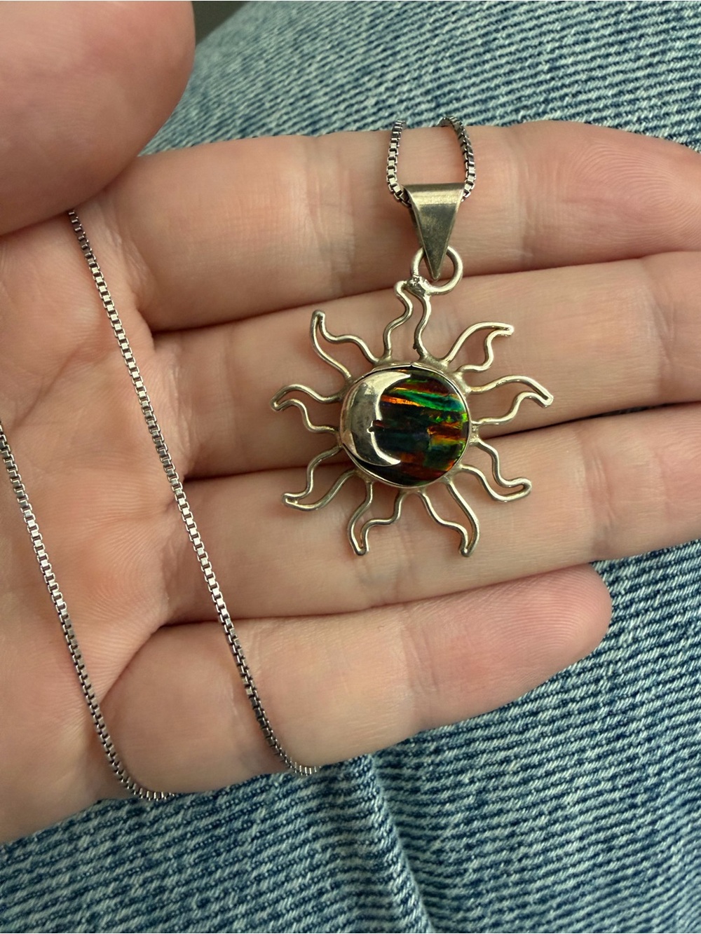Sterling Silver Celestial Fire Opal Sunburst Pendant